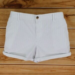 Old‎ Navy Everyday Shorts Cuffed Womens L White Blue Stripes Pockets Belt Loops